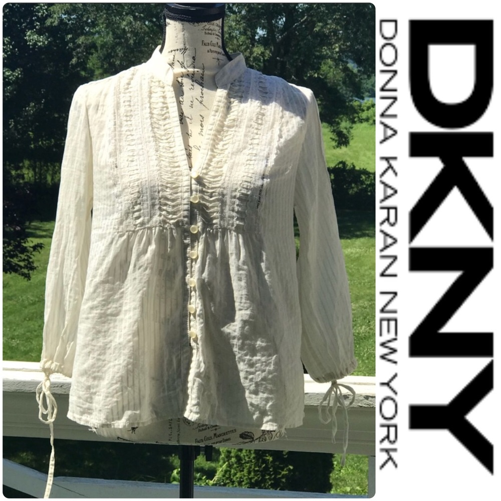 🌸 DKNY Off White Loose Fitting Blouse - Picture 1 of 8